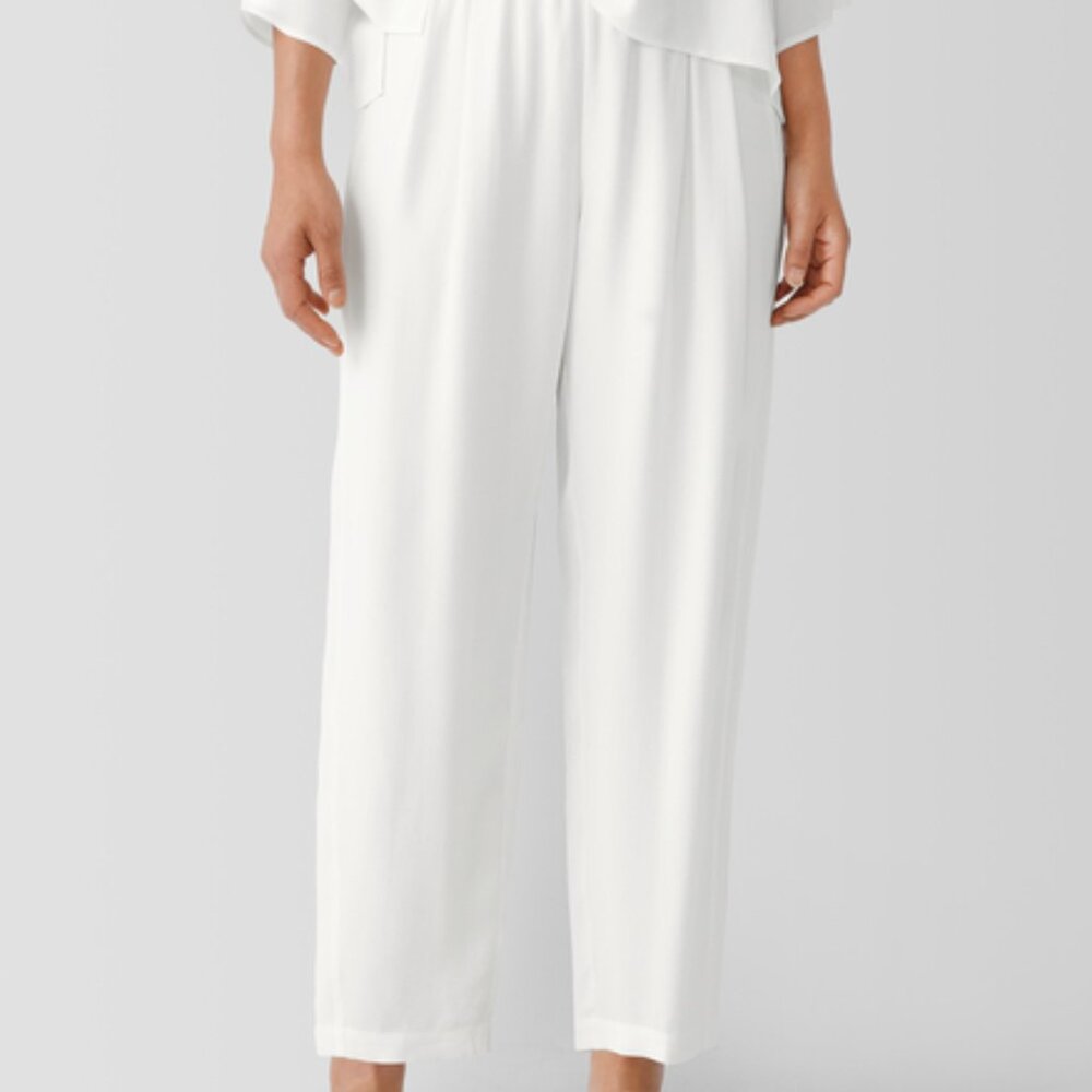 NWT Eileen Fisher Ivory Silk Georgette Crepe Pleated Lantern  Pants
